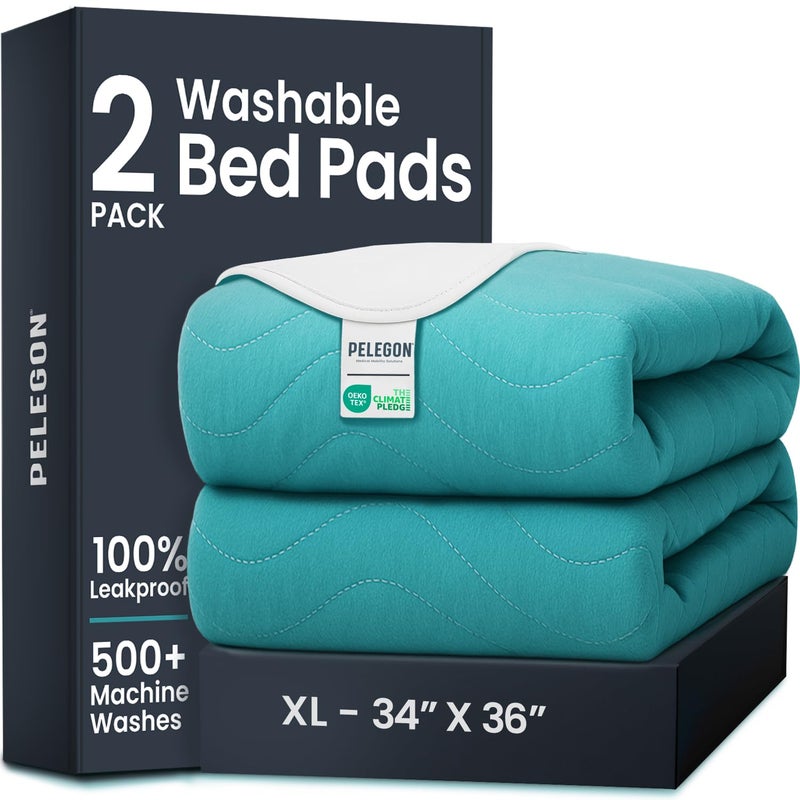 Bed Pads Washable Waterproof 34 x 36 Pack of 2 Incontinence Bed Pads for Adults and Kids Heavy Absorbency Reusable Bed Pads Chuck Pads Waterproof Protective Pad for Bed
